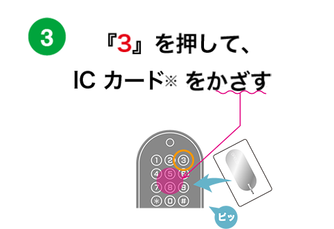 『3』を押して、IC カードをかざす